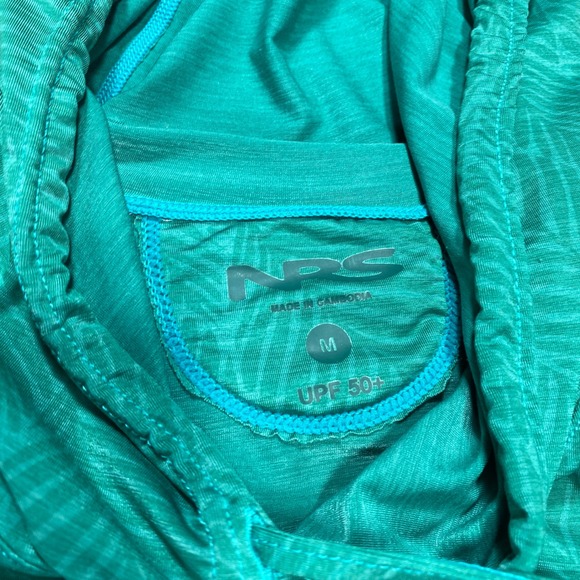 NRS Shirt Men's Teal Leaf Print Hooded Long Sleeve Rash Guard Pullover Medium - Picture 9 of 12